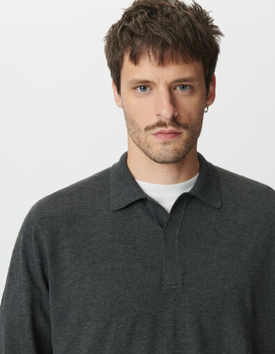 Graues Langarm-Poloshirt f&uuml;r Herren aus Strick - IKKS