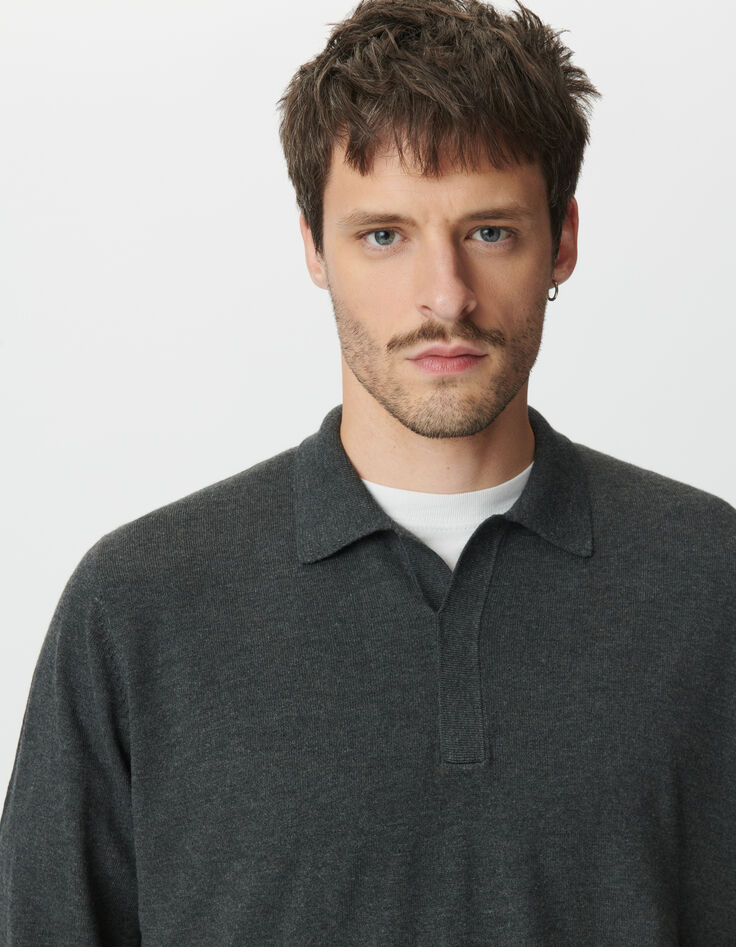 Graues Langarm-Poloshirt f&uuml;r Herren aus Strick-1