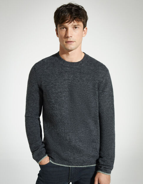 Men’s charcoal sweater with green knit band