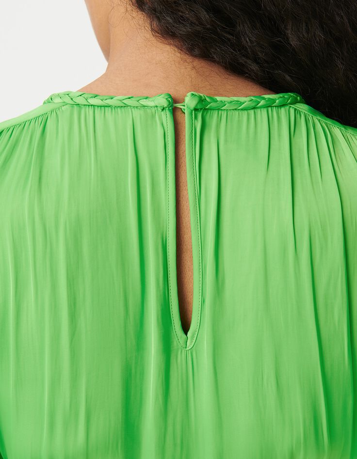 Robe courte verte satin&eacute;e pliss&eacute;e Femme-7