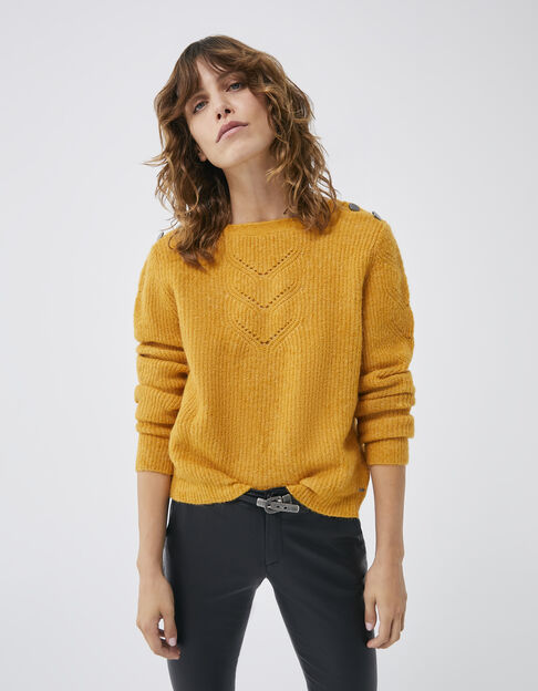 Omkeerbare gele openwerk-pullover voor dames