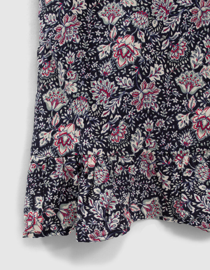 Girls’ navy flower print Lenzing™ Ecovero™ asymmetric skirt - IKKS