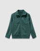 Cardigan zippé vert ganses rayées manches garçon-2