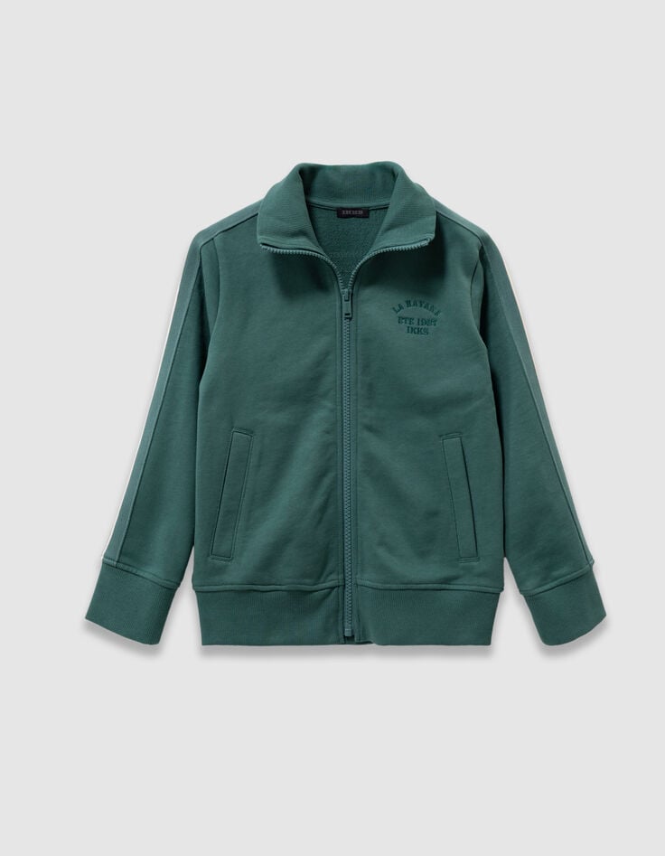 Cardigan zippé vert ganses rayées manches garçon-2