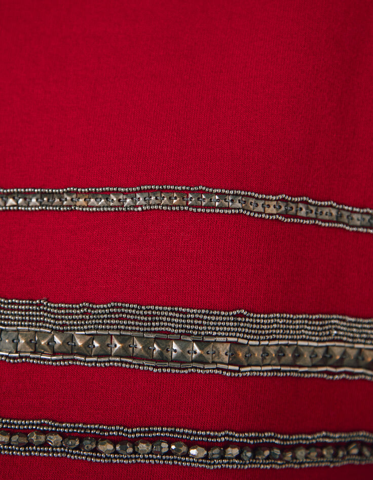 Sweat en molleton rouge motif marinière en sequins femme-4