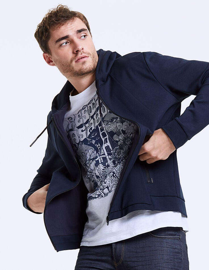 Cardigan bleu foncé à capuche Homme-1 Cardigan bleu foncé à capuche Homme-1