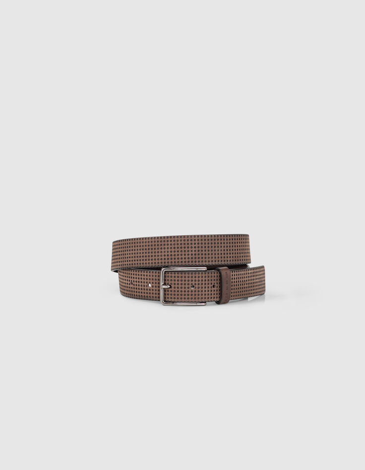 Ceinture dark choco en cuir perforé Homme-1