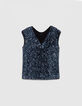 Top bleu brodé sequins réversible devant dos Femme-5