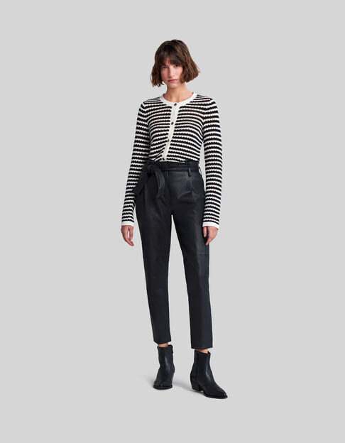Schwarze Damenlammlederhose mit hohem Bund