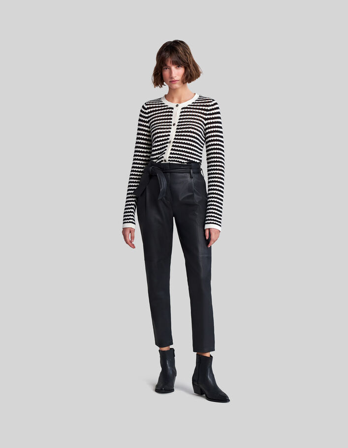 Women's black lambskin leather high-waist trousers-1