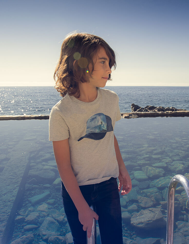 Boys' medium grey marl lenticular cap T-shirt -7