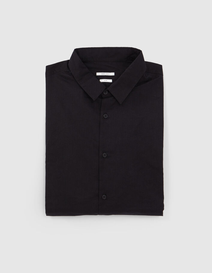 Men’s black upcycled palm-embroidered voile SLIM shirt - IKKS