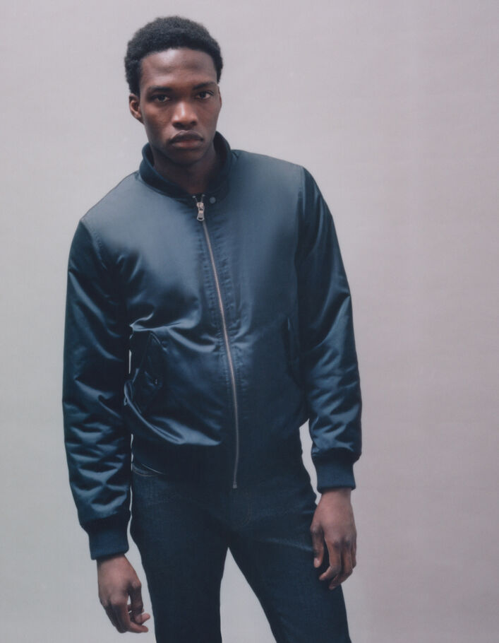 Bomber marine en nylon capuche amovible Homme-9