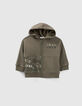 Baby boys’ khaki cardigan with XL print on back-1