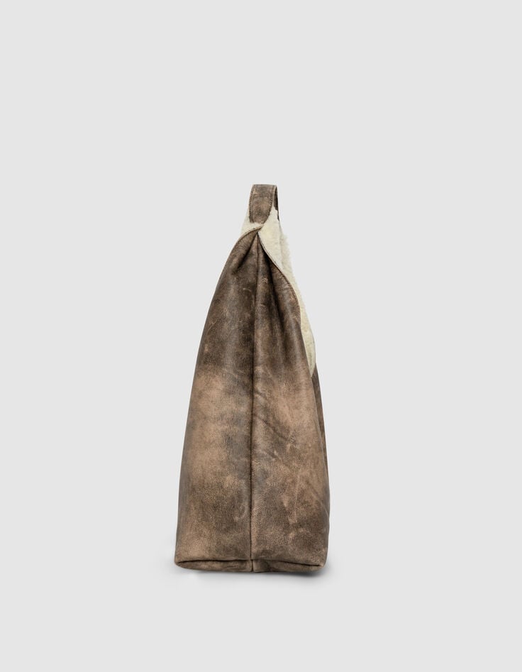 Women’s off-white shearling and leather mix Hobo bag-8