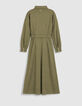 Women's Khaki Knit Shirt Dress with Belt-7