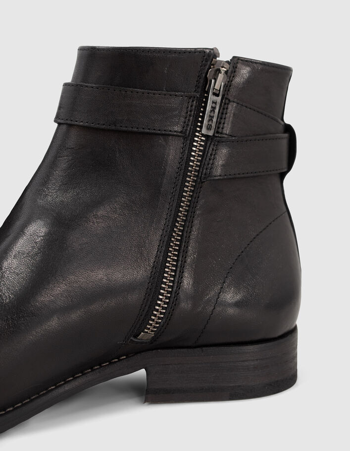 Men’s black leather boots with buckled strap-5
