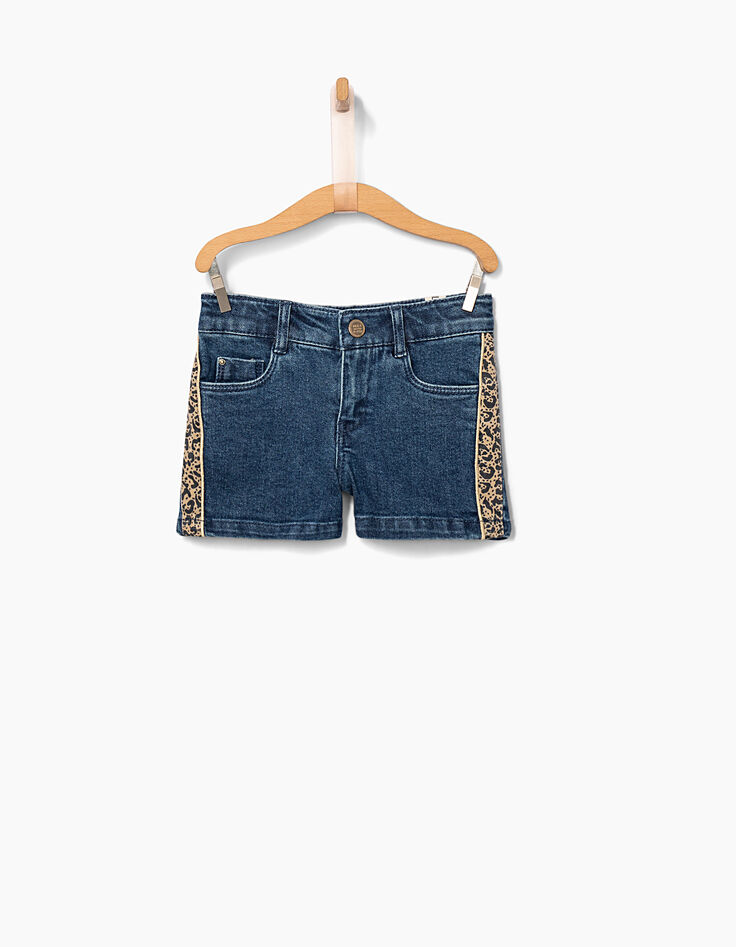 Short en jean stone blue et léopard fille-1