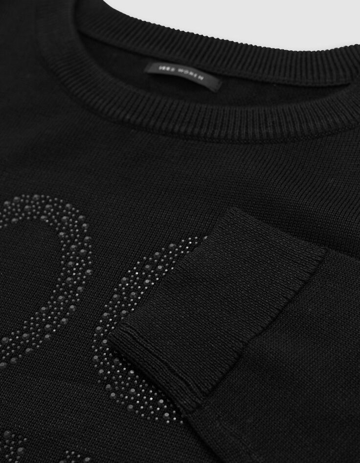 Schwarzer Damenstrickpullover mit Nietenaufdruck-3