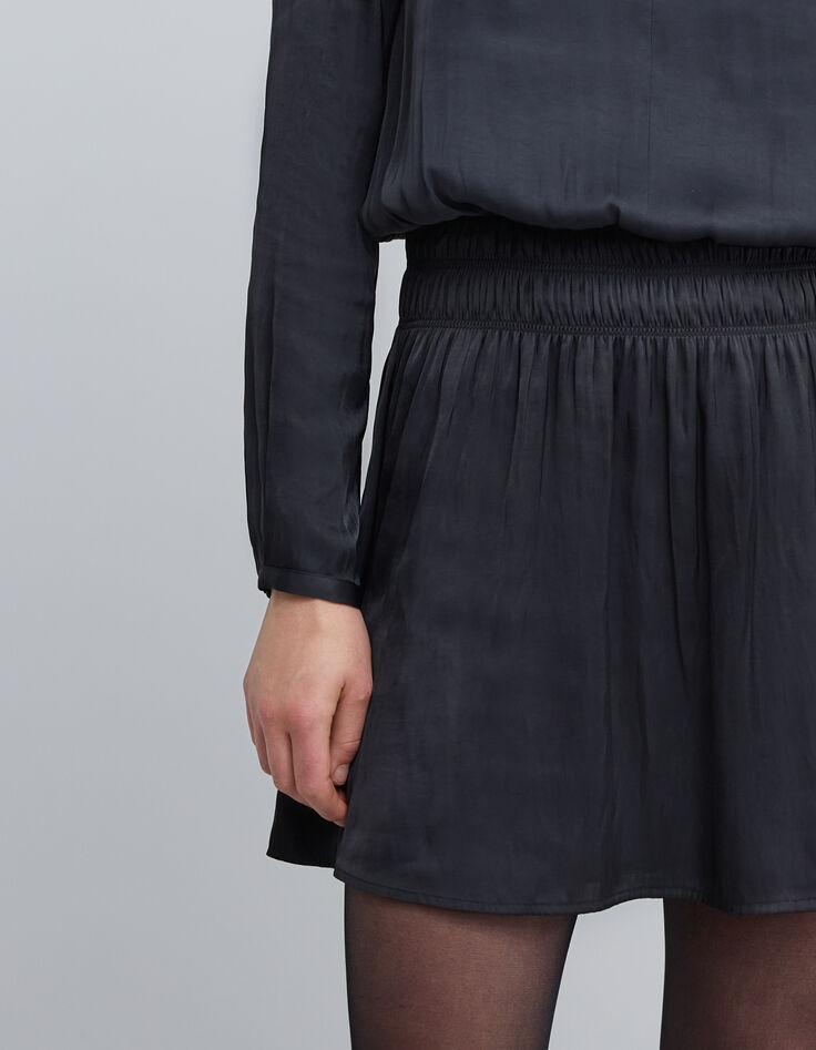 Women's black crinkled smocked dress-4 Women's black crinkled smocked dress-4