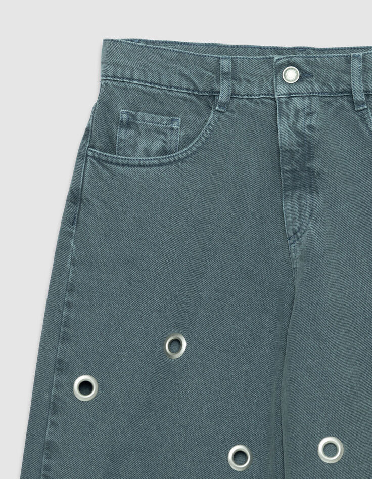 Edie Damesjeans met hoge taille en blauwe wijde pijpen met eyelet-dessin-7