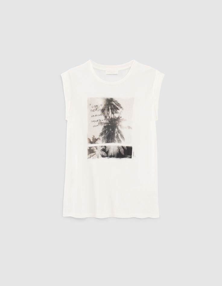 Pure Edition – Women’s ecru palm-tree print T-shirt-1