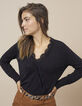 Pull cache-cœur noir en tricot pailleté or I.Code-1