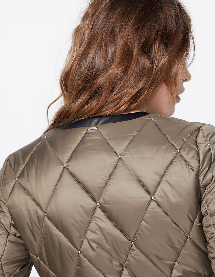 Women’s khaki studded lozenge quilted light padded jacket - IKKS