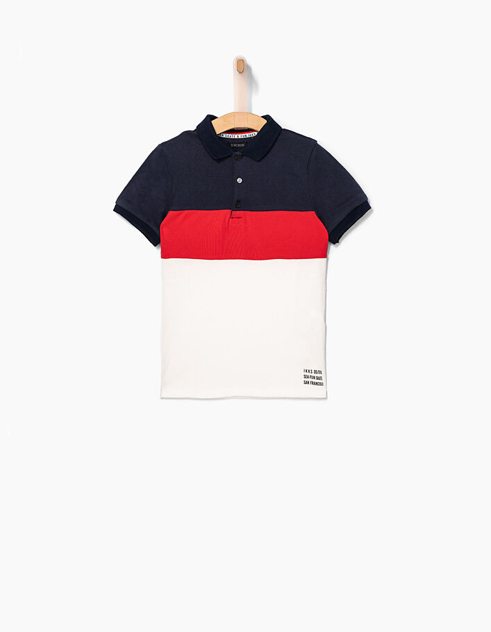 Boys’ tricolour polo shirt, Sunny Vibes on back  - IKKS