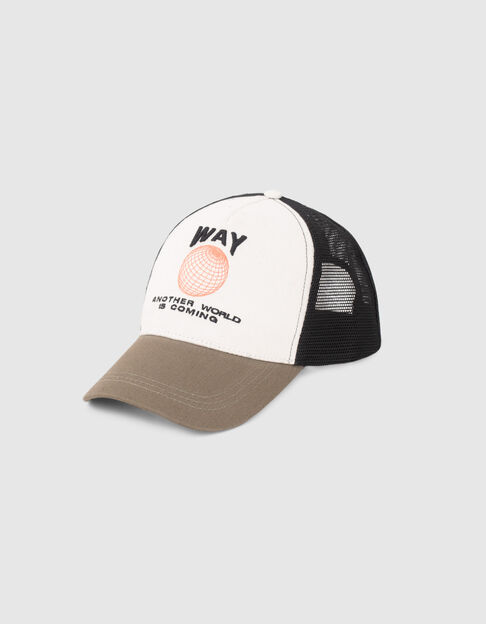 Gorra caqui, blanco y negro bordada niño