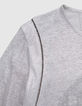 Grau meliertes Damen-T-Shirt aus Leinen mit Rundhalsausschnitt und Perle-2