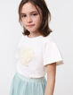 T-shirt écru coton bio coeur en relief fille-1
