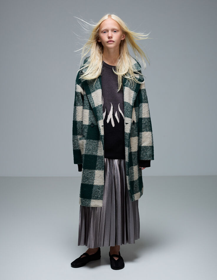 Manteau carreaux vert et écru fille-5
