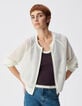 Cardigan zipp&eacute; blanc tricot ajour&eacute; Femme-2