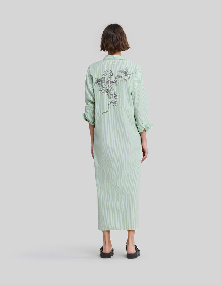 Pistaziengrünes Damenhemdblusenkleid mit Stickerei hinten - IKKS