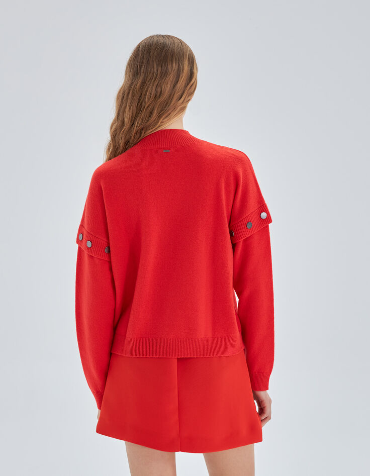 Pull tangerine tricot décor pressions manches Femme-3