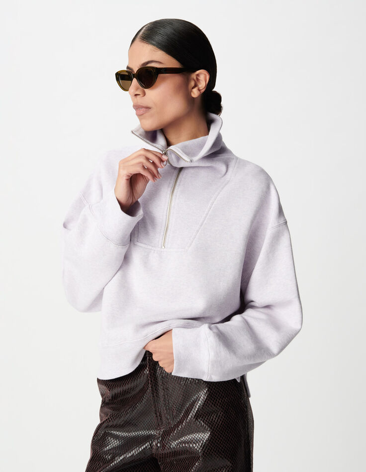 Fliederfarbenes Damen-Sweatshirt mit Rollkragen-5