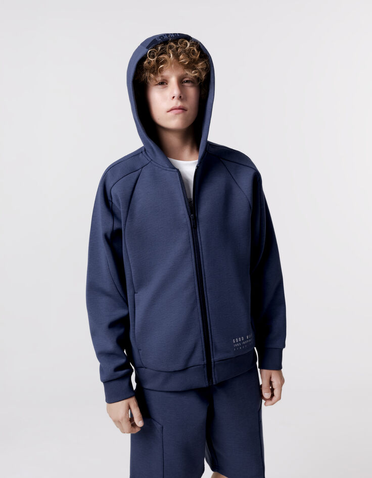 Cardigan relaxed bleu zippé molleton garçon-1