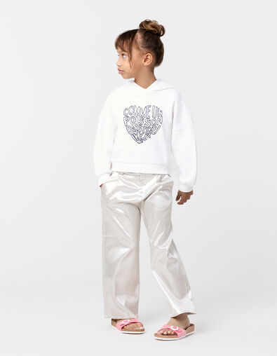Sweat à capuche blanc message brodé forme coeur fille - IKKS