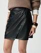 Jupe courte noire portefeuille drapée Femme-5 Jupe courte noire portefeuille drapée Femme-5
