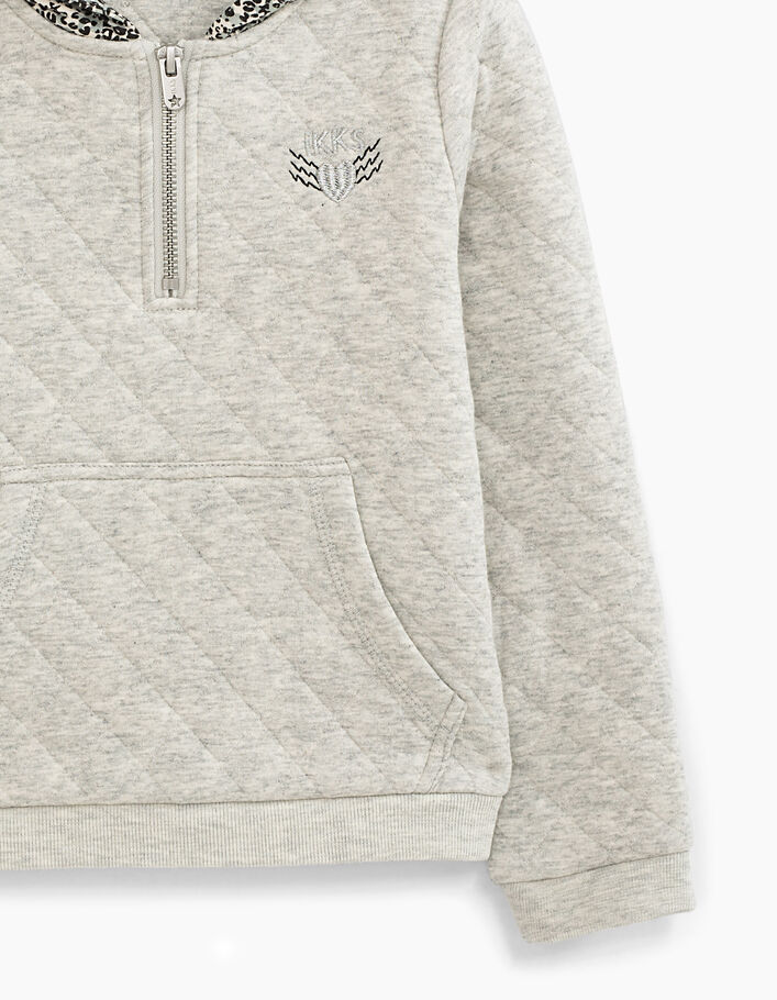 Girl’s medium grey marl quilted leopard hood sweatshirt - IKKS