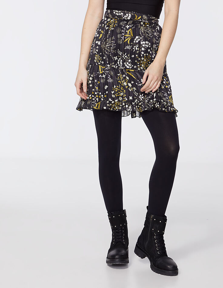 Korte rok met volants in voile metallic bloemenprint -2