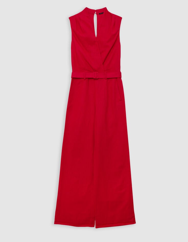 Combinaison rouge cache-coeur ceinturée Femme-6