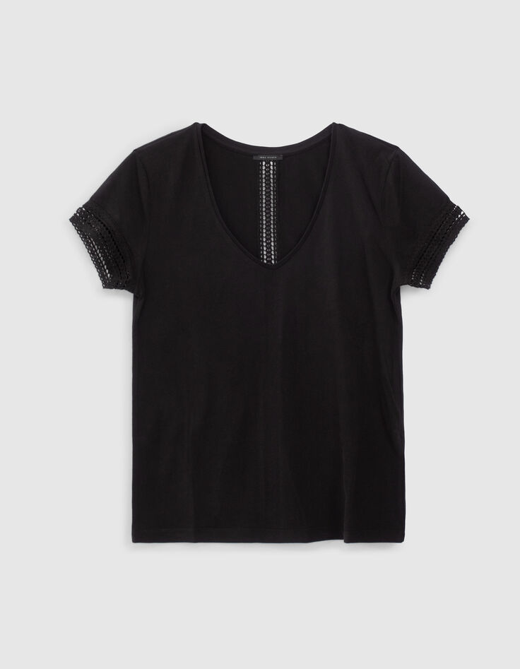 Schwarzes Spitzen-T-Shirt für Frauen eingelegt-4