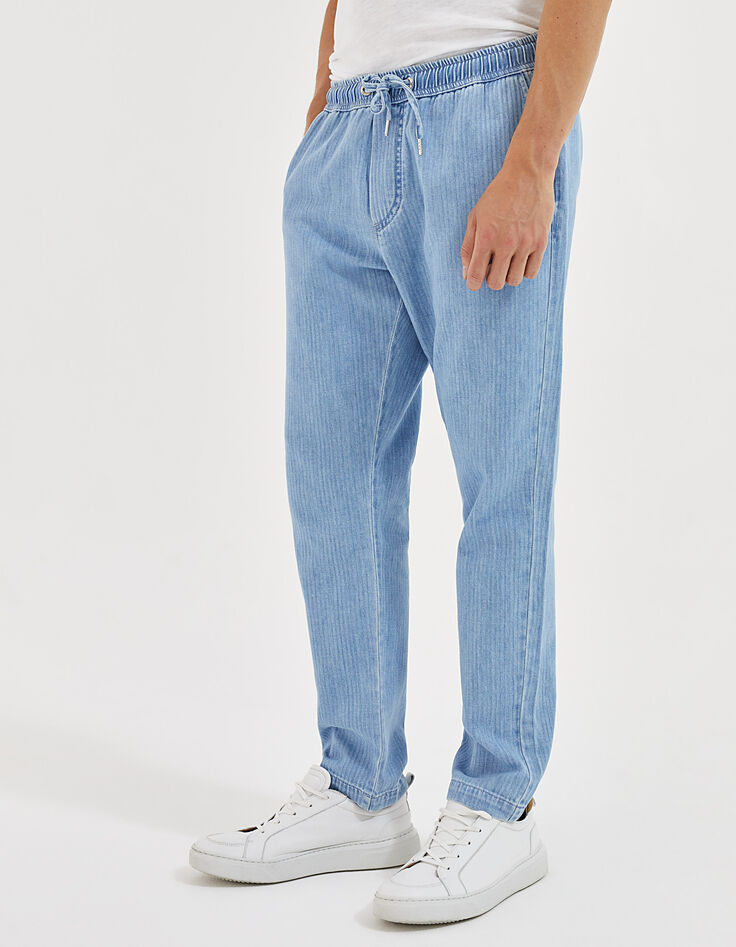 Jogging en denim CROPPED ciel à taille élastiquée Homme-2