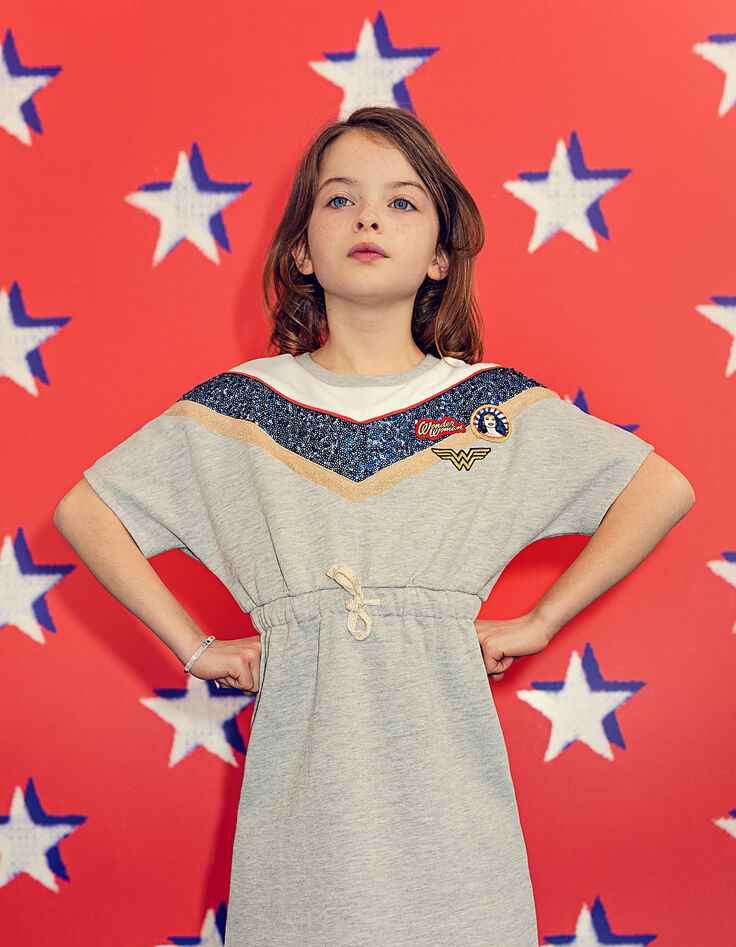 Robe Wonder Woman gris chiné moyen taille coulissée fille-2