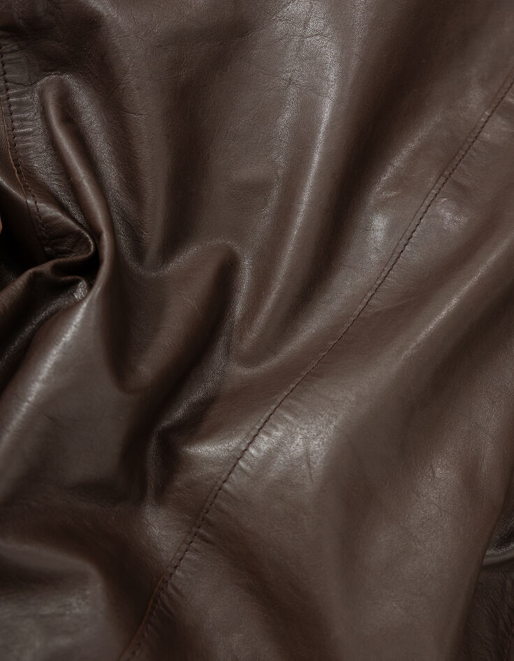 Blouson marron cuir forme trench court Femme-7