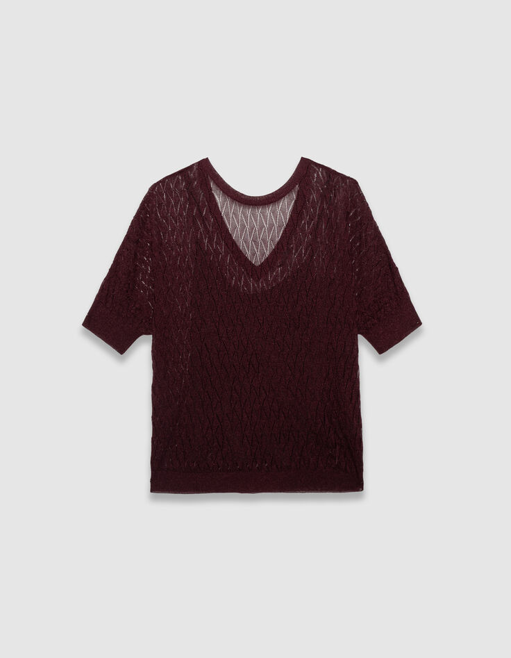 Pull bordeaux tricot fin ajouré lurex Femme-6