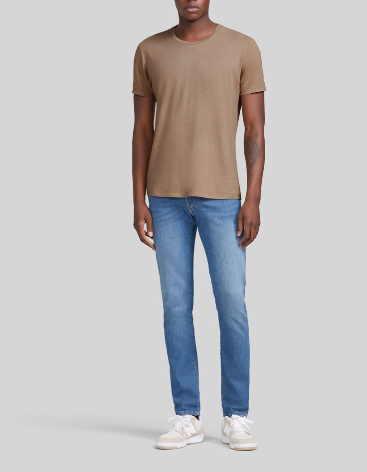 Camiseta beige c&aacute;&ntilde;amo y algod&oacute;n flameado hombre-5