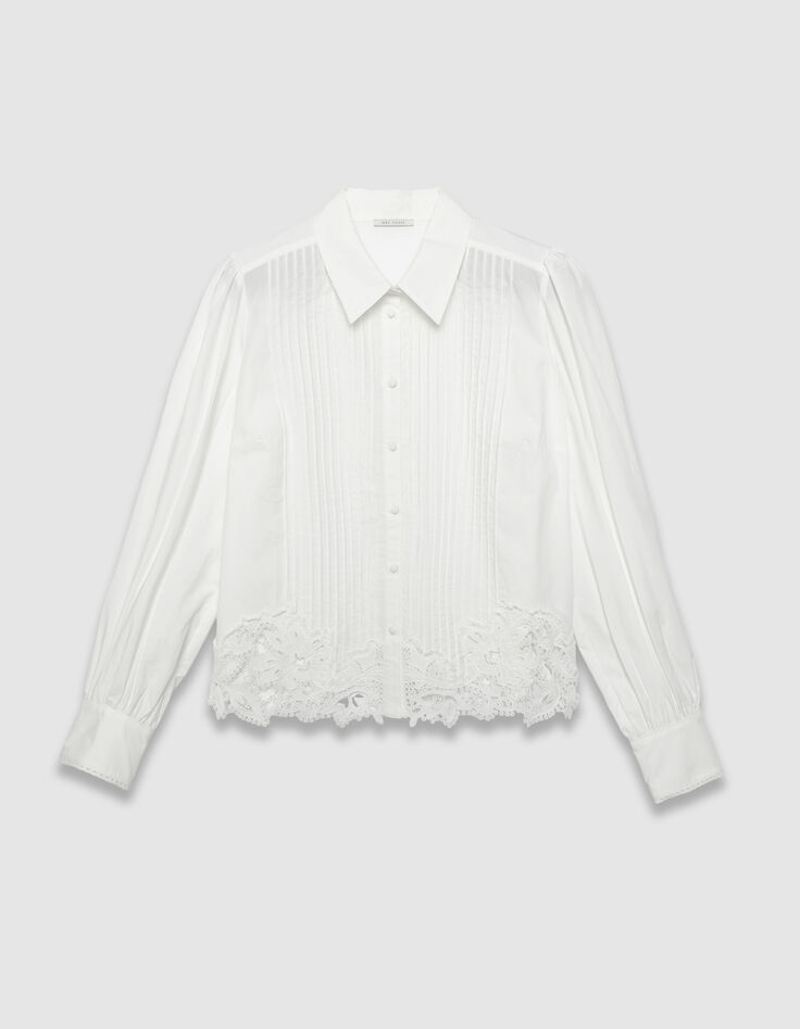 Chemise manches longues blanche bas dentelle Femme-7